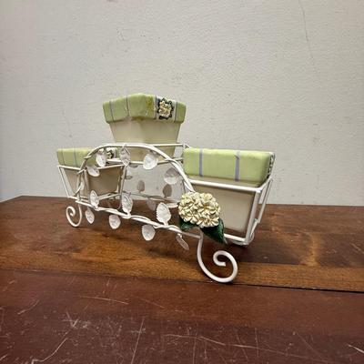 Metal scroll work flower pot holder with 3 small flower pots
