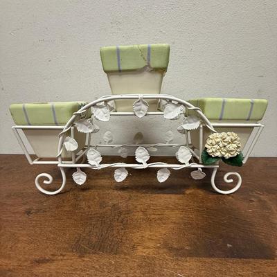 Metal scroll work flower pot holder with 3 small flower pots