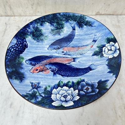 2 Large Japanese Fighting Fish Charger / Service Plate & Bowl
