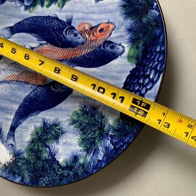 2 Large Japanese Fighting Fish Charger / Service Plate & Bowl