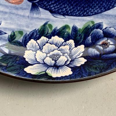 2 Large Japanese Fighting Fish Charger / Service Plate & Bowl