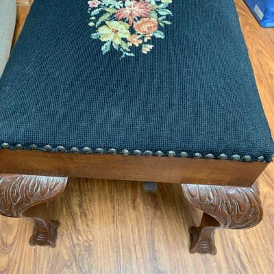 Large Antique Needle Point Foot Stool
