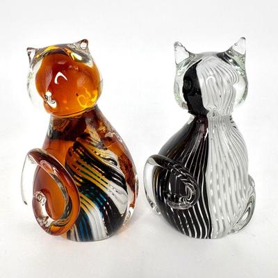 Lot of 6 Blown Glass Cat Figures