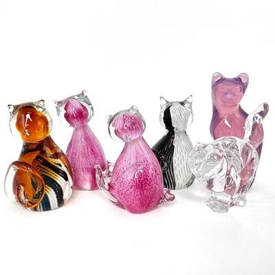 Lot of 6 Blown Glass Cat Figures