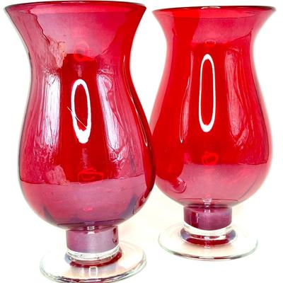 Set of 2 Vintage Ruby Red Crystal Vase/Candle Holders