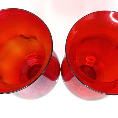 Set of 2 Vintage Ruby Red Crystal Vase/Candle Holders