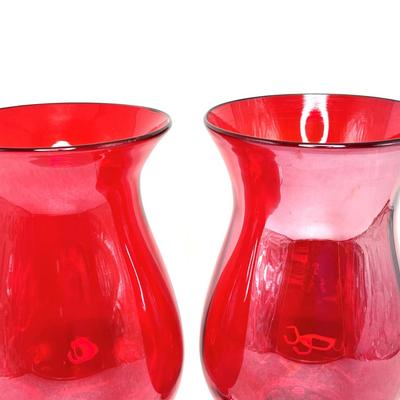 Set of 2 Vintage Ruby Red Crystal Vase/Candle Holders