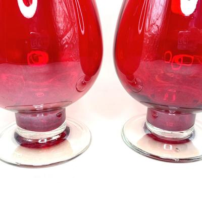 Set of 2 Vintage Ruby Red Crystal Vase/Candle Holders