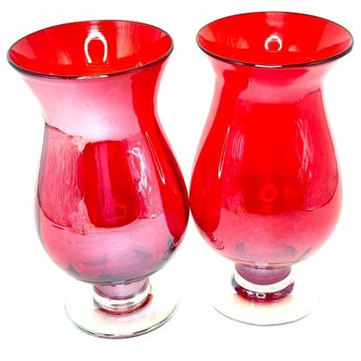 Set of 2 Vintage Ruby Red Crystal Vase/Candle Holders