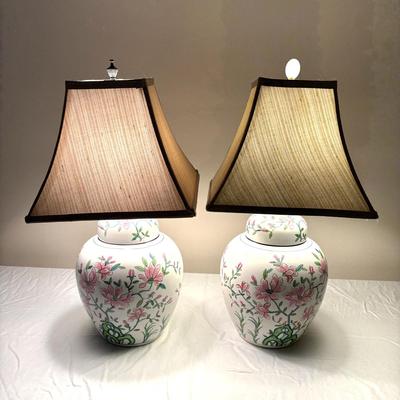 Set of 2 Matching Ceramic Flower Lamps