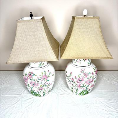 Set of 2 Matching Ceramic Flower Lamps