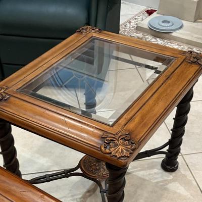 Glass Top End Tables (2) and Matching Coffee Table - Metal and Wood