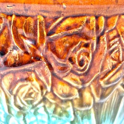 Vintage McCoy Brown and Aqua Floral Flower Pot