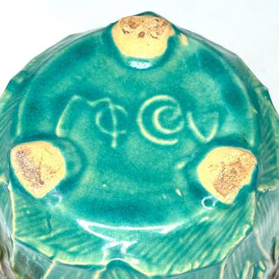 Vintage McCoy Brown and Aqua Floral Flower Pot