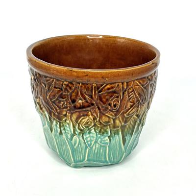 Vintage McCoy Brown and Aqua Floral Flower Pot