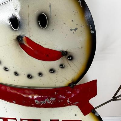 Sale Photo Thumbnail #284: This Wonderful & Whimsical Smiling Snowman 
is made from Metal and can stand Anywhere!