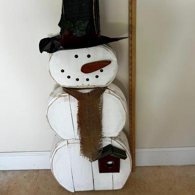 Sale Photo Thumbnail #296: 36" Wonderful Wooden Santa w/Adorable Black Hat & Burlap Scarf!