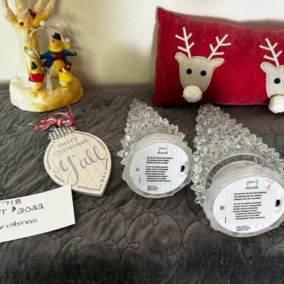 Sale Photo Thumbnail #336: Lot Contains:
36" L Red Pillow w/Adorable Reindeer faces and 3d Noses
3 Light up Trees   (Batteries not included)
Christmas Tree Ornament "merry Christmas Y'all"