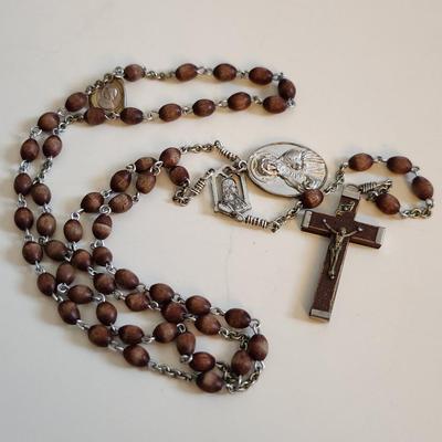 Wood Bead Rosary with Additional Medals
