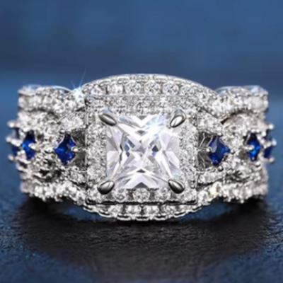 3 Pc Bridal Moissanite & Sapphire Set 925