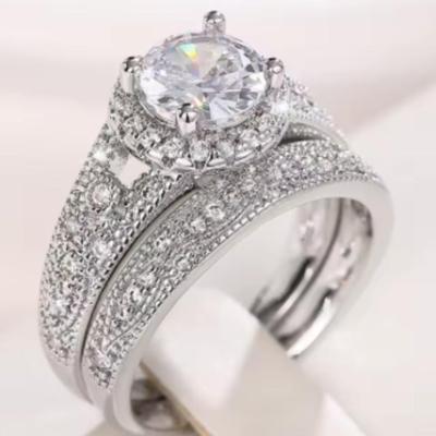 Vintage Bridal Set 925 Round Cut High Carbon Diamond Ring