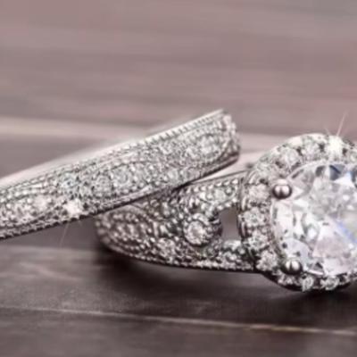 Vintage Bridal Set 925 Round Cut High Carbon Diamond Ring