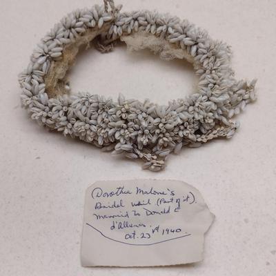 Antique Hand Strung Shell Head Band for Bridal Veil
