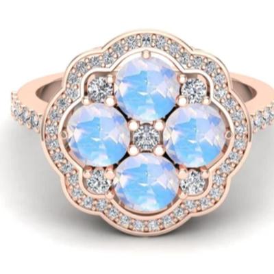 Natural Moonstone & Moissanite Ring