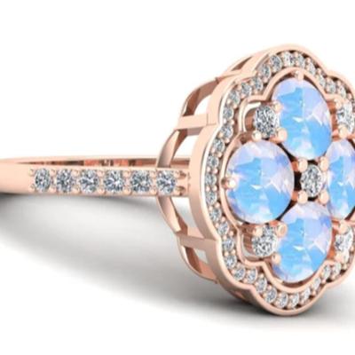 Natural Moonstone & Moissanite Ring