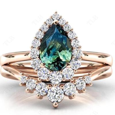 Teal Sapphire Pear Cut Rose Gold Ring