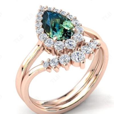 Teal Sapphire Pear Cut Rose Gold Ring