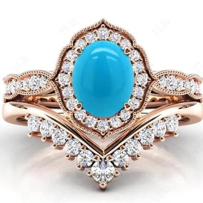 Art Deco Oval Cut Turquoise Bridal Set