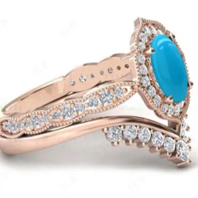 Art Deco Oval Cut Turquoise Bridal Set