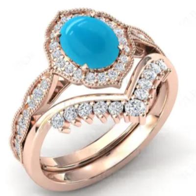 Art Deco Oval Cut Turquoise Bridal Set