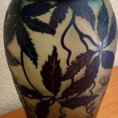 Hand Carved Art Glass Vase