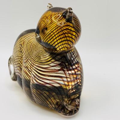LOT 2: Lenox Tawny. Tigress Glass Cat, Two (2) Lenox Frosted Glass Cats and Iridescent Cat Figure