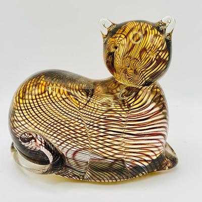 LOT 2: Lenox Tawny. Tigress Glass Cat, Two (2) Lenox Frosted Glass Cats and Iridescent Cat Figure