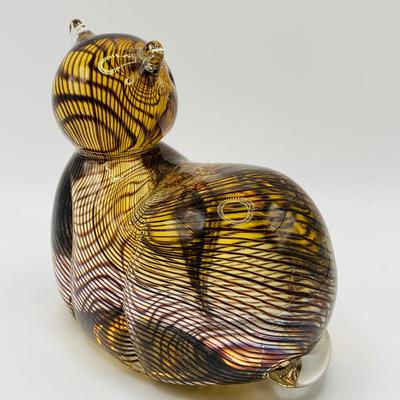 LOT 2: Lenox Tawny. Tigress Glass Cat, Two (2) Lenox Frosted Glass Cats and Iridescent Cat Figure