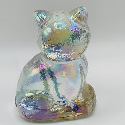 LOT 2: Lenox Tawny. Tigress Glass Cat, Two (2) Lenox Frosted Glass Cats and Iridescent Cat Figure