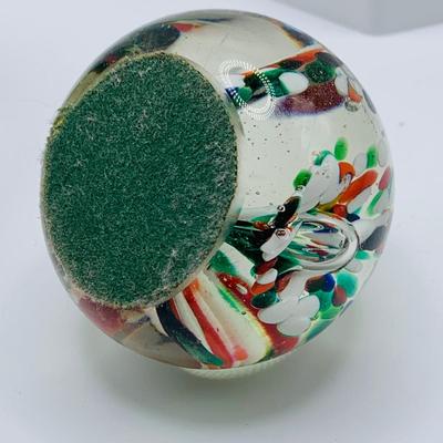 LOT 3: Collection of Three (3) Vintage Art Glass Paperweights Featuring a Dragonfly Floral Design and Confetti Style Designs