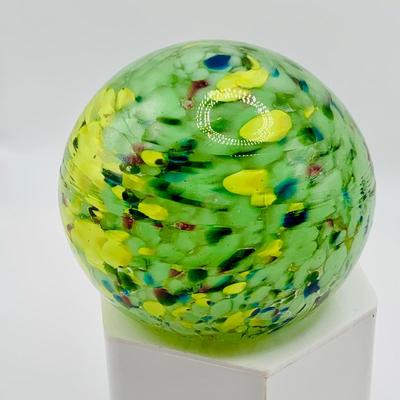 LOT 3: Collection of Three (3) Vintage Art Glass Paperweights Featuring a Dragonfly Floral Design and Confetti Style Designs