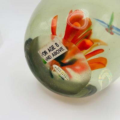 LOT 3: Collection of Three (3) Vintage Art Glass Paperweights Featuring a Dragonfly Floral Design and Confetti Style Designs