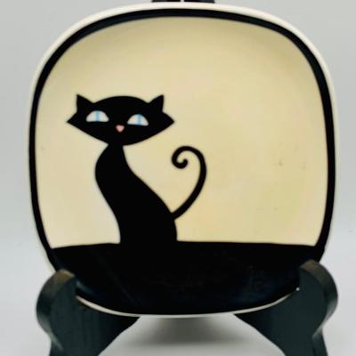 LOT 4: Set of Two (2) Royal Dux Bohemian Blacks Cats, C.mielow White Cat Figure and Black Cat Saucer