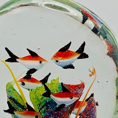 LOT 5: Art Glass Aquarium Paperweight, Maurano Style Art Glass Cat with Goldfish and a Princess House Art Glass Cat