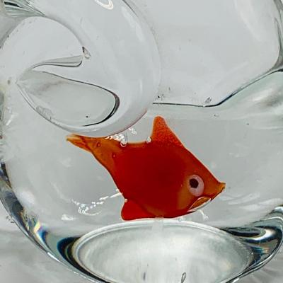 LOT 5: Art Glass Aquarium Paperweight, Maurano Style Art Glass Cat with Goldfish and a Princess House Art Glass Cat