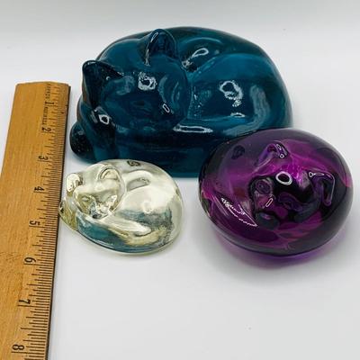 LOT 7: Collection of Three (3) Glass/Crystal Cozy Curled Up Cats