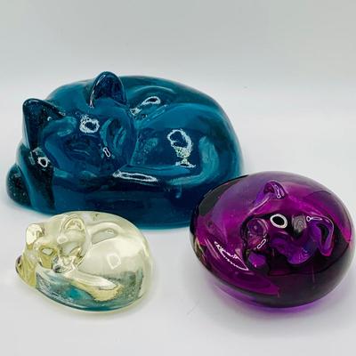 LOT 7: Collection of Three (3) Glass/Crystal Cozy Curled Up Cats