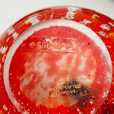 LOT 9: Lenox Glass Apple and Lincolns Home Glass Paperweight and a Philadelphia Snow Globe