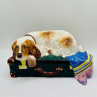 LOT 17: Nove Italia Ceramic Dog on a Case Porcelain Figurine Made Exclusive for Tiffany & Co