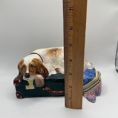 LOT 17: Nove Italia Ceramic Dog on a Case Porcelain Figurine Made Exclusive for Tiffany & Co